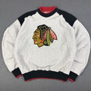 Vintage Chicago Blackhawks Sweatshirt XL Gray NHL 90s Made In USA Artex The Game